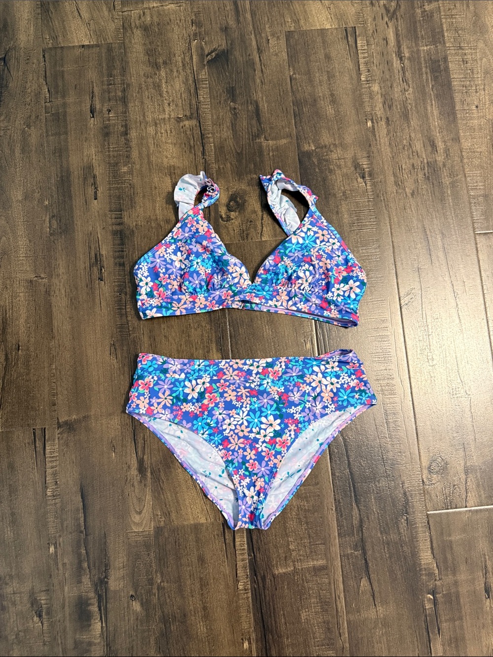 Cupshe Blue Floral Two-Piece Bikini Set